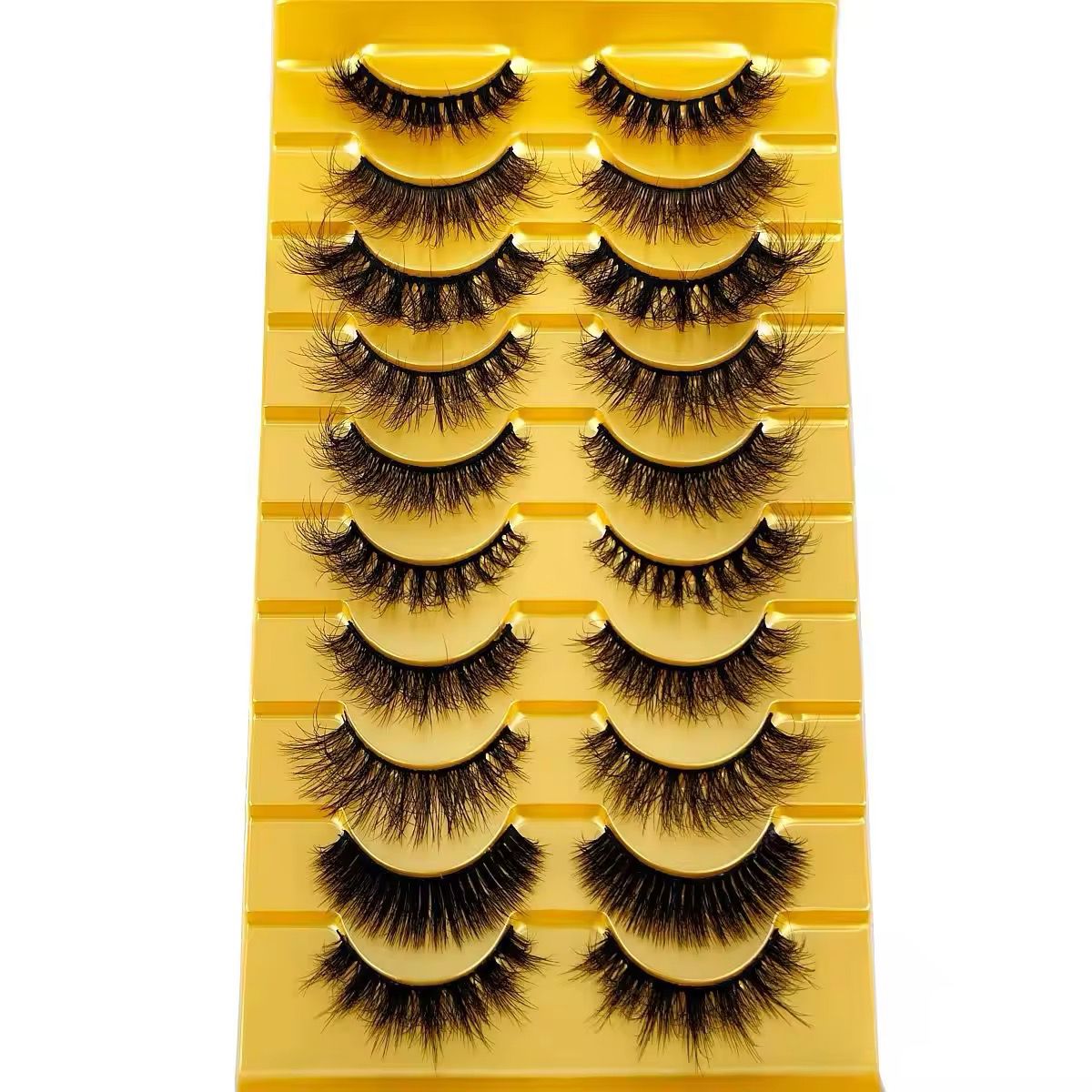 Set of false eyelashes 10 Pair Mink Eyelashes (6DH-C) on a yellow card with a striped pattern