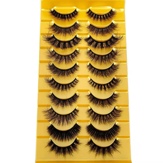Set of false eyelashes 10 Pair Mink Eyelashes (6DH-C) on a yellow card with a striped pattern