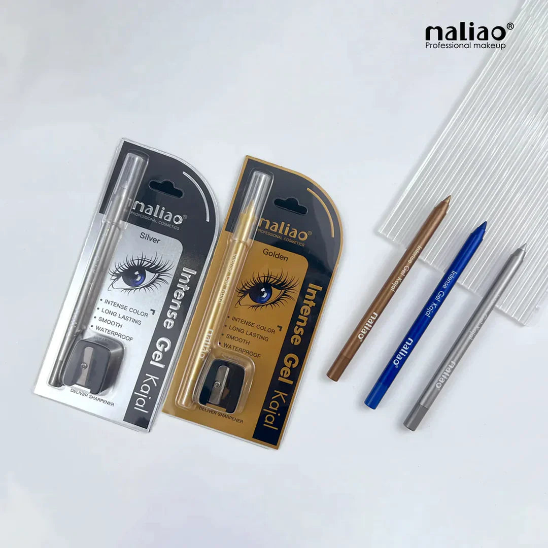 Makeup products including eyeliner pencils and packaging with 'naliao' branding on a white background.