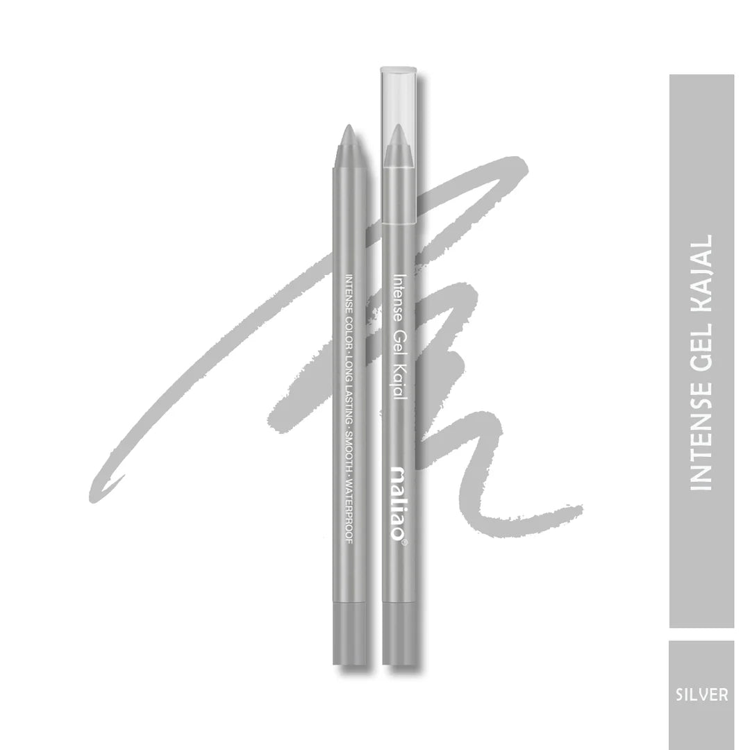 Two silver gel eyeliner pencils with a white background