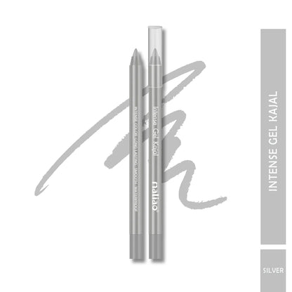 Two silver gel eyeliner pencils with a white background