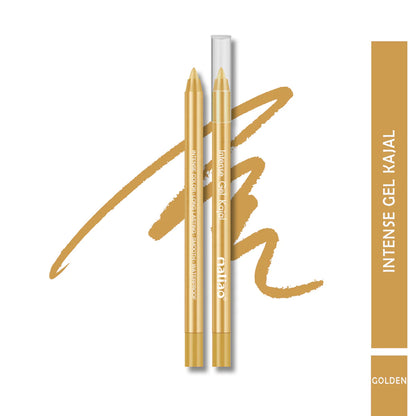 Two gold-colored gel eyeliner pencils with a white cap on a white background, featuring the brand name 'Gelato'.